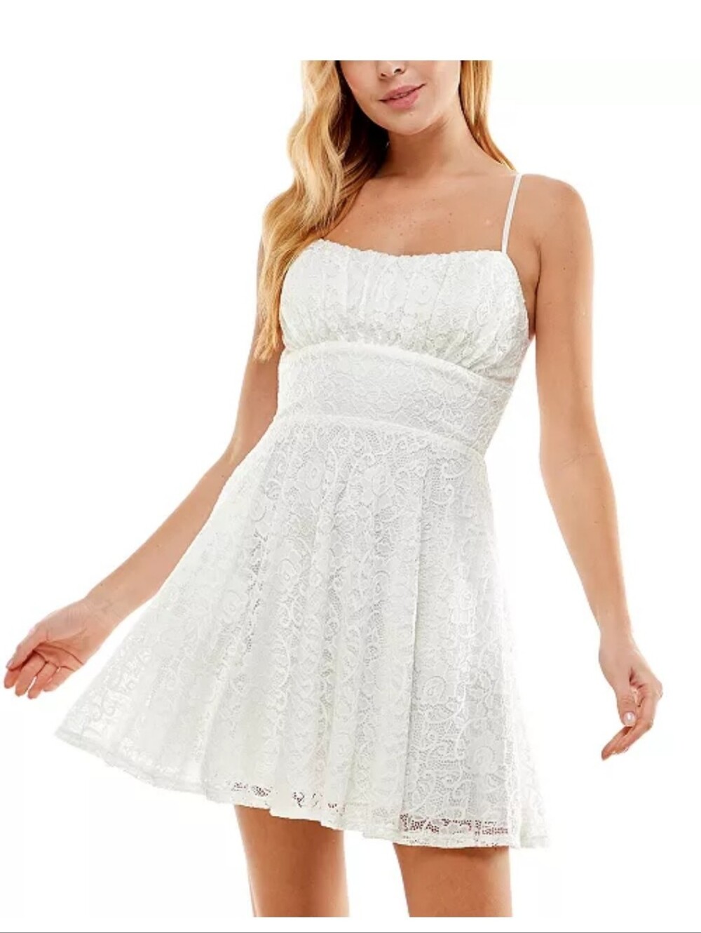 B. Darlin NWT White Rosette Lace Fit & Flare Mini Dress Size 3/4 Cottagecore